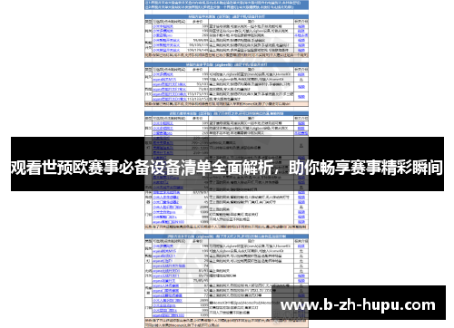 观看世预欧赛事必备设备清单全面解析，助你畅享赛事精彩瞬间